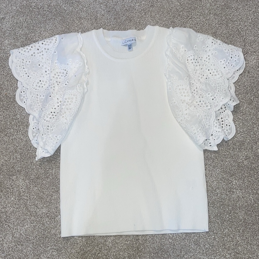 SUPER CUTE Lucy Paris white ruffled eyelet top XS - Picture 3 of 5